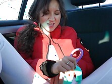 Wife tests a vibrator in a public parking lot