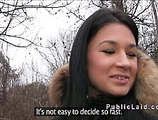 Beautiful Czech babe fucks in car in public