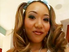 Little Asian slut does anal and swallows BBC load