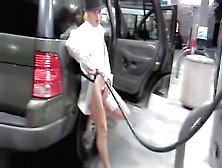 Sexy Petrol Station Worker Teases Clients With Naked Charms