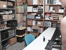 Exotic thief sucks guards cock in Lara uniform