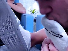 Hunky Darius and Drew Harper enjoyed the pleasure of feet worshipping by a straight g