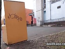 Amateur Girl Hides Behind A Wall To Take A Pee