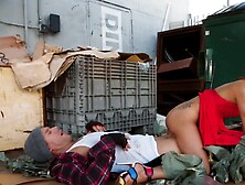 Homeless dude gets lucky when a hot slut takes his dick