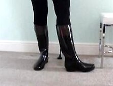 Hunters.  Dominant Riding Mistress In Her New Rubber Hunter Boots