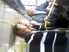 Downblouse cute girl in bus