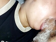 bubbling all her spit on the hard and excited penis, whore mounts with the BEST ORAL SEX IN THE WORLD