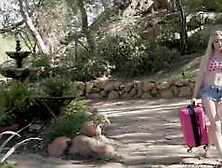 Emma S and Freya P on a white coloured bed in a lesbian scene together