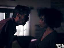 Despairing black cougar seduces a older man and squirts all over his large white weenie