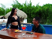 Brunette hair Colombian large butt waitress Daniela Andrea gets raw on the pool table after teasing a resort guest