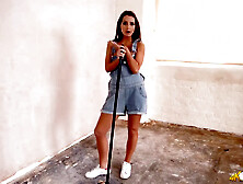 Ardent Gal Layla Cleans The Floor And Flashes Her Juicy Natural Titties