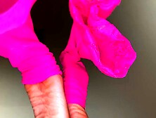 Pink Pantyhose Removal Off Ebony Feet