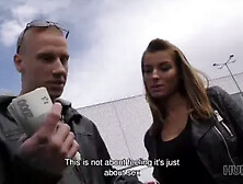 Cuckold Allows Blonde Girl Touch Strangers Dick For Cash