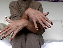 Victoria Valente shows off her stunning hands and cocoa nails in a cashmere knit look with some close-ups