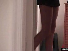 Cute blonde in lingerie gently massages herself