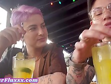 Dyed hair lesbian babe licked and fingered by friend after date