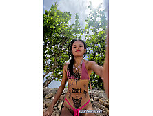 Beauty Speech and Introducing Huge Dildo After Having Fun Outside