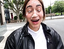 Slut Walks Around In Public With Cum All Over Her Face