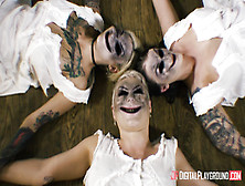 Three scorching candies are punished by local guy for misbehavior