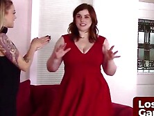 Horny Lesbian Strip Game - Brunette Babes Lose Bet and Get Naked