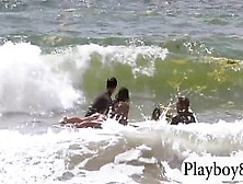 Badass girls snow boarding and fishing while they are n