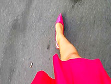 Hot Pink Pointed Scarpins Walking