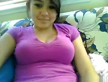 Cute asian american girl flashes her big tits on cam for her bf