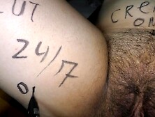 Cuckold spouse preparing his hotwife for impure group sex! Body writings!