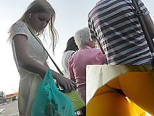 Upskirt (fake) panty view was caught by crafty cameraman