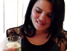 Beautiful Latina Chubby Drinks Her Man Piss