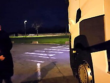 I flirt and fuck with a truck driver in a parking lot at the edge of a highway