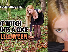 Blonde Teen Witch Halloween Blowjob & Creampie in Forest - Surya & Dom Amateur Couple