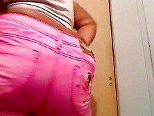 Ebony cutie farting in Pink Jeans
