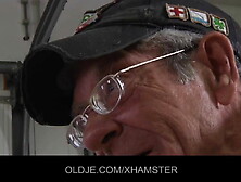 Wrinkled grandpa fucks a hussy teeny in ass and pussy