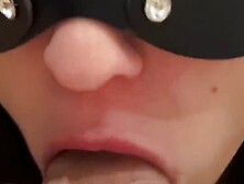 She gave a blowjob with her delicate lips and got sperm in her mouth