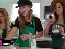 Three Hot Baristas Macy,  Destiny Cruz & Alexia Anders Give Client A Special Service - Macy Meadows In Threesome