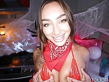 Slutty Latina Wife Facialed At Halloween Party