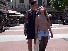 Bare Boobs Blonde Caned In Public