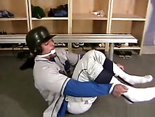 Baseball Player Tied Up With His Baseball Stirrups On