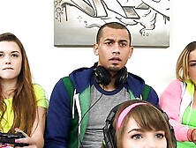 CFNM gamer babes sharing the one hard cock