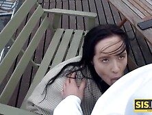 After smoking a ciggie and deep throating a rock rigid rod,  bitchy brown-haired got banged rigid