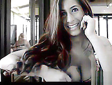 Hot big tit babe Stacy fuck her pussy and ass with two cucumbers outdoors