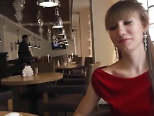 Blond Girl Doing A Nylon Footjob In Public Place (cum On Nylon)