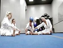 Licking and sucking fat cock in the middle of the dojo