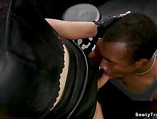 Blonde Tranny Biker Anal Fucks Black Man