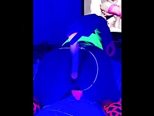 Stretching my behind with massive 18 inch dildo.  Neon rave baby masturbation after the party