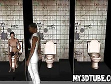 3D Babe Fucking An Ebony Stud In A Bathroom Stall