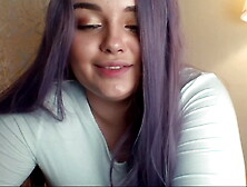 Young kinky PAWG with purple hair teasing on webcam