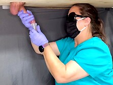 Fine nurse milks rods on the table to get spunk samples