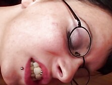 An amazing German babe with dark hair loves eating cum in POV